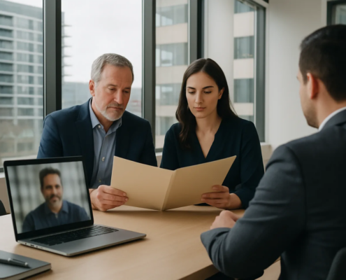 Family reviewing a franchise agreement while a relative remains abroad in Mississauga