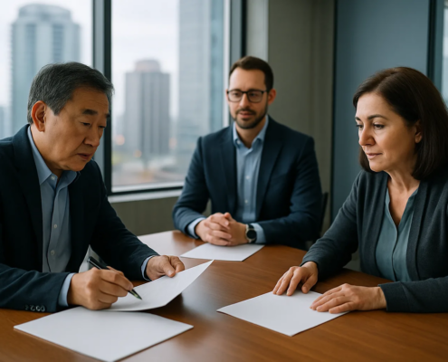 Family business contract dispute in Mississauga discussed in a professional office
